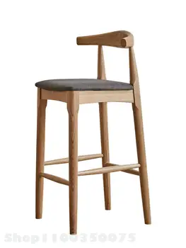 Барный стул Ermojia household из цельного дерева, высокий стул из красного рога, высокий стул из ясеня со спинкой, барный стул