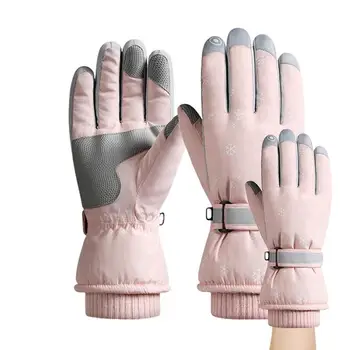 Зимние лыжные перчатки для сноуборда из искусственной кожи с нескользящим сенсорным экраном, водонепроницаемые Мотоциклетные Велосипедные Арктические бархатные теплые снежные перчатки Унисекс