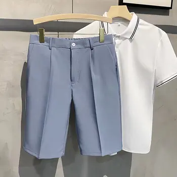 Новые летние мужские шорты в корейском стиле, соответствующий пояс, пояса длиной до колен, однотонные короткие брюки, Летние повседневные прямые бермуды